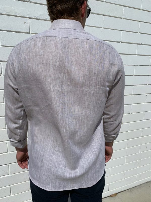 Linen Shirt Long Sleeve in Sand Back View