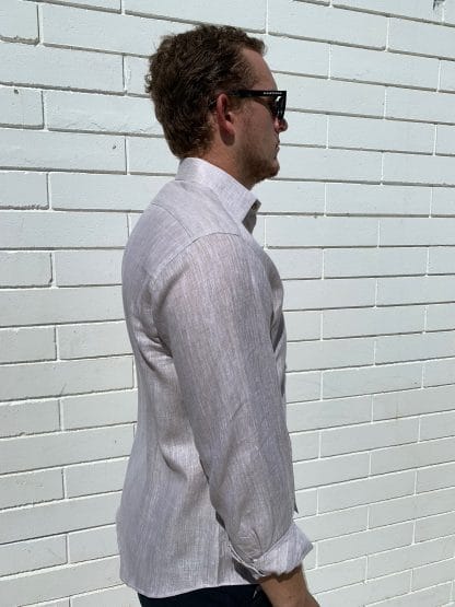 Linen Shirt Long Sleeve in Sand Side view
