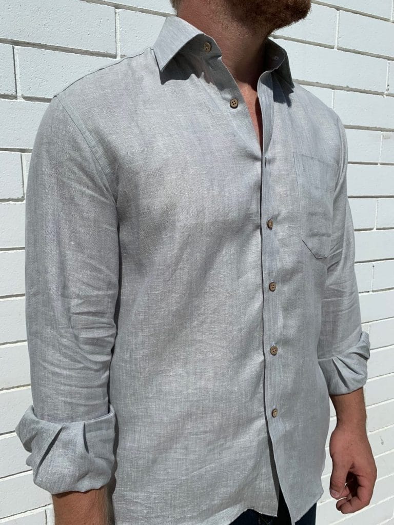 Long Sleeve Mens Linen Shirts in Stone Grey Tusk Linen Co