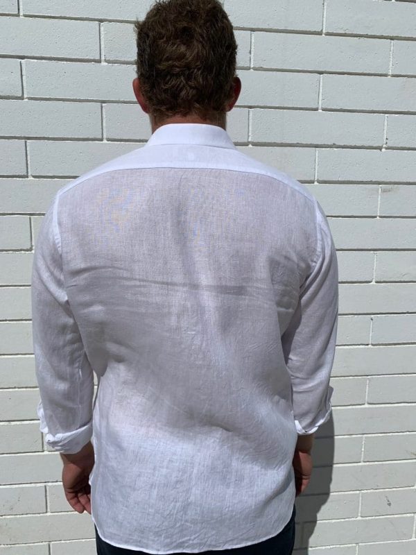 Long Sleeve Mens Linen Shirt in White - Image 3