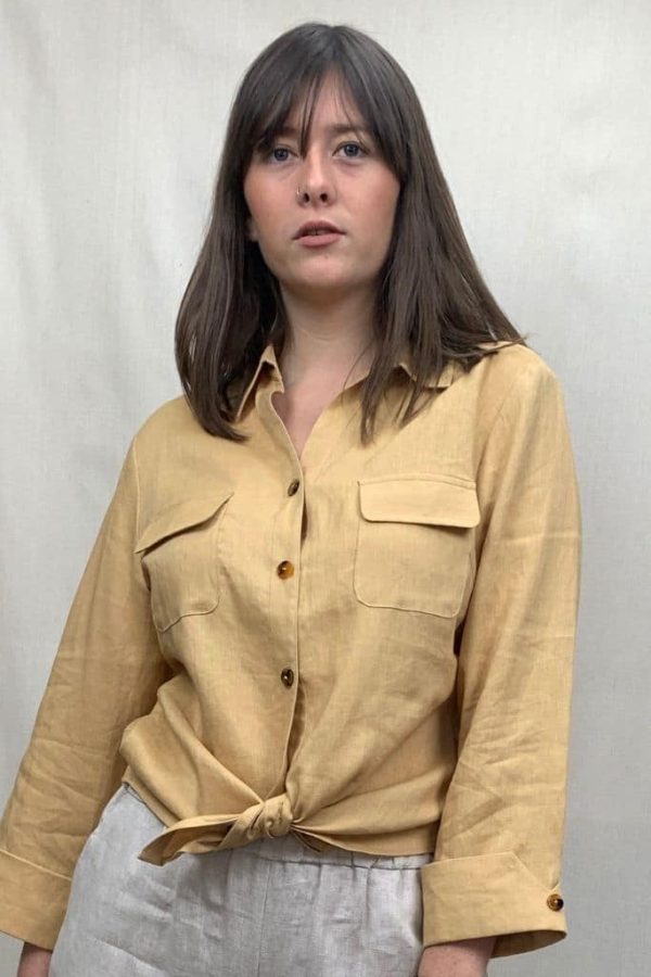 Kamili Linen Shirt Womens in Mustard Gold