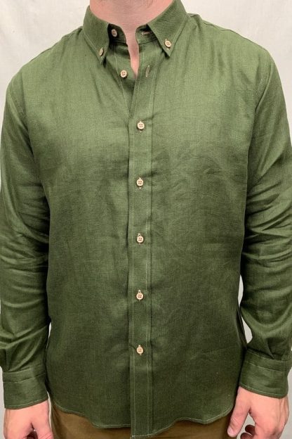 Mens linen shirts in khaki is a trendy new colour.